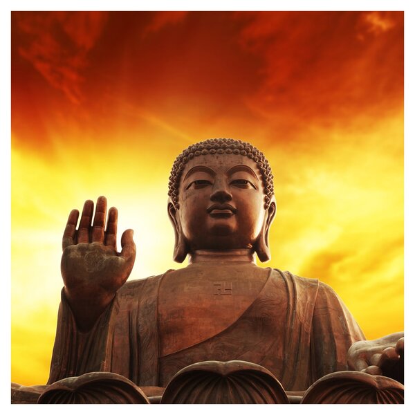 Obraz - Buddha s červenožlutým pozadím (30x30 cm)