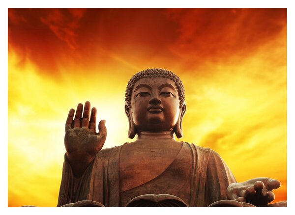 Obraz - Buddha s červenožlutým pozadím (70x50 cm)