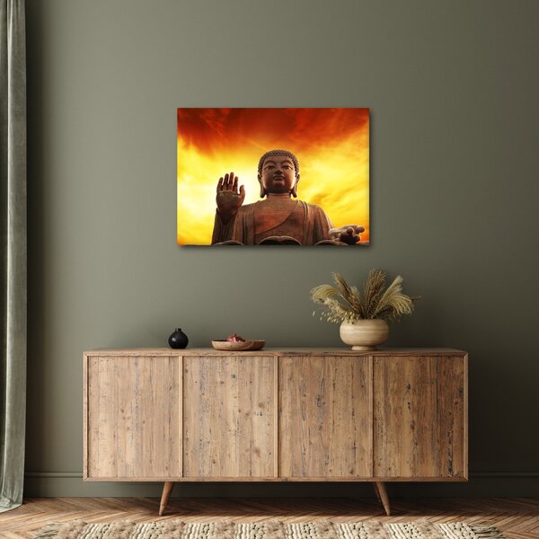 Obraz - Buddha s červenožlutým pozadím (70x50 cm)