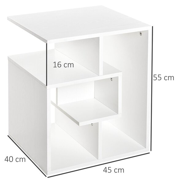 HOMCOM Bílý Konferenční Stolek s Úložnými Policemi do Obývacího Pokoje a Ložnice 45x40x55 cm | Aosom