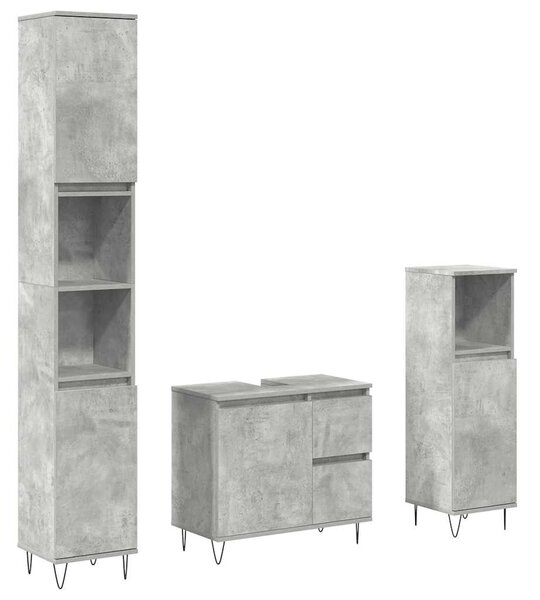 3dílný set koupelnového nábytku betonově šedý kompozitní dřevo 3324956