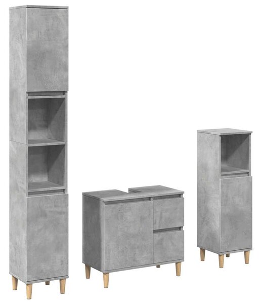 3dílný set koupelnového nábytku betonově šedý kompozitní dřevo 3324945