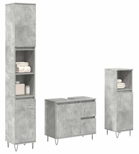3dílný set koupelnového nábytku betonově šedý kompozitní dřevo 3324956