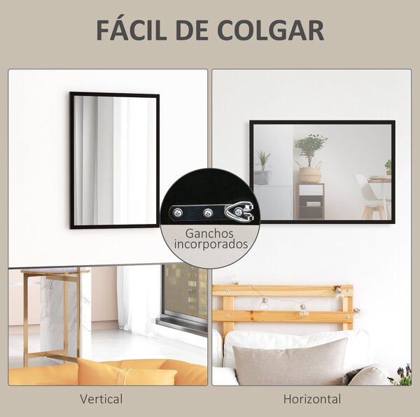 HOMCOM Obdélníkové Zrcadlo - Koupelnové Zrcadlo 50x70 cm - Dekorativní Nástěnné Zrcadlo pro Obývací Pokoj, Předsíň, Chodbu | Aosom