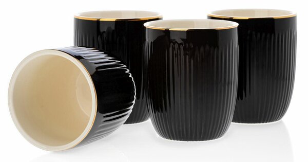 Keramický pohár se lžičkou Kendi Black 300 ml sada 4ks