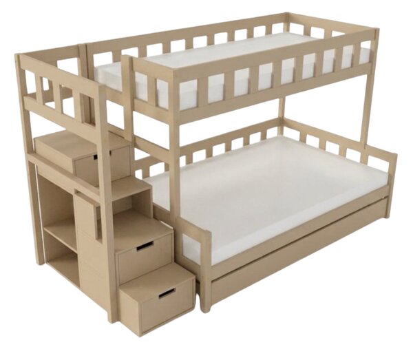Patrová postel PLOTTY s úložnými schody 90x200, 120x200 cm - Béžová, Zvolte šuplík: Přistýlka 90x190 cm, Zvolte stranu: Vlevo