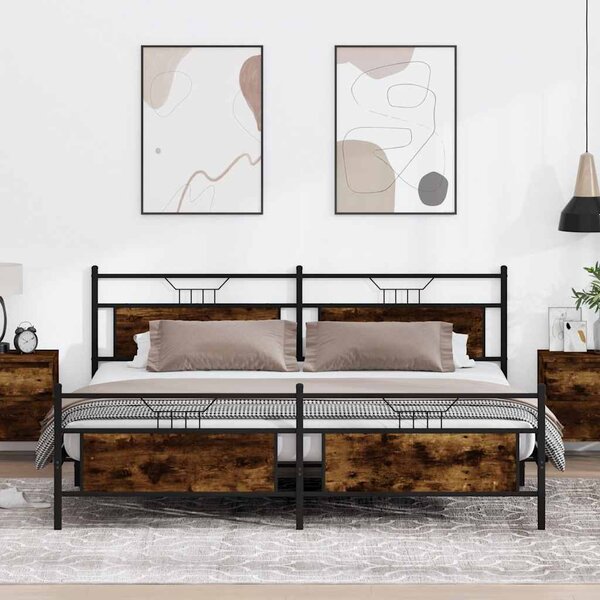 Kovový rám postele bez matrace kouřový dub 193 x 203 cm 3325095