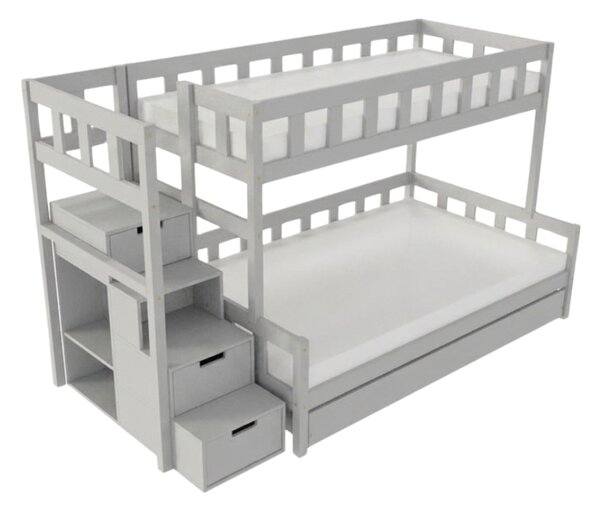 Patrová postel PLOTTY s úložnými schody 90x200, 120x200 cm - Světle šedá, Zvolte šuplík: Přistýlka 90x190 cm, Zvolte stranu: Vlevo