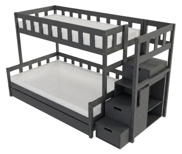 Patrová postel PLOTTY s úložnými schody 90x200, 120x200 cm - Tmavě šedá, Zvolte šuplík: Přistýlka 90x190 cm, Zvolte stranu: Vpravo
