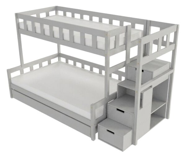 Patrová postel PLOTTY s úložnými schody 90x200, 120x200 cm - Světle šedá, Zvolte šuplík: Přistýlka 90x190 cm, Zvolte stranu: Vpravo
