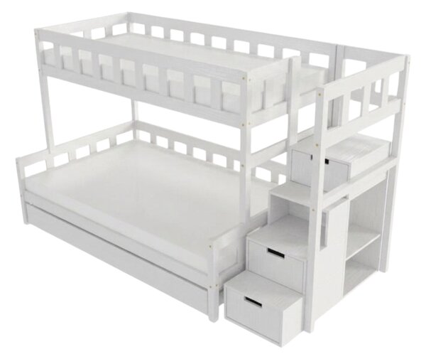 Patrová postel PLOTTY s úložnými schody 90x200, 120x200 cm - Bílá, Zvolte šuplík: Přistýlka 90x190 cm, Zvolte stranu: Vpravo