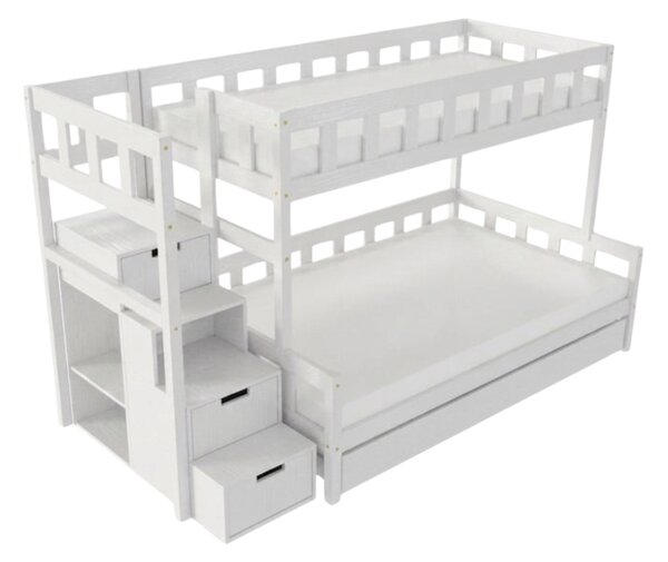 Patrová postel PLOTTY s úložnými schody 90x200, 120x200 cm - Bílá, Zvolte šuplík: Přistýlka 90x190 cm, Zvolte stranu: Vlevo