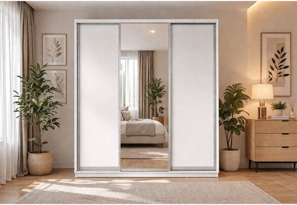 Skříň s posuvnými dveřmi 2500x2200x600 2LTD 1 zrcadlo nymphaea alba, profil stříbrný