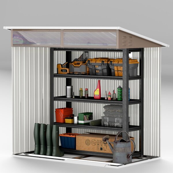 Zahradní domek Outsunny 1,9 m² 195x122x182 cm s posuvnými dveřmi, okny, zpevněnou základnou (podlaha NENÍ součástí) pro terasu a patio, hnědý | Aosom