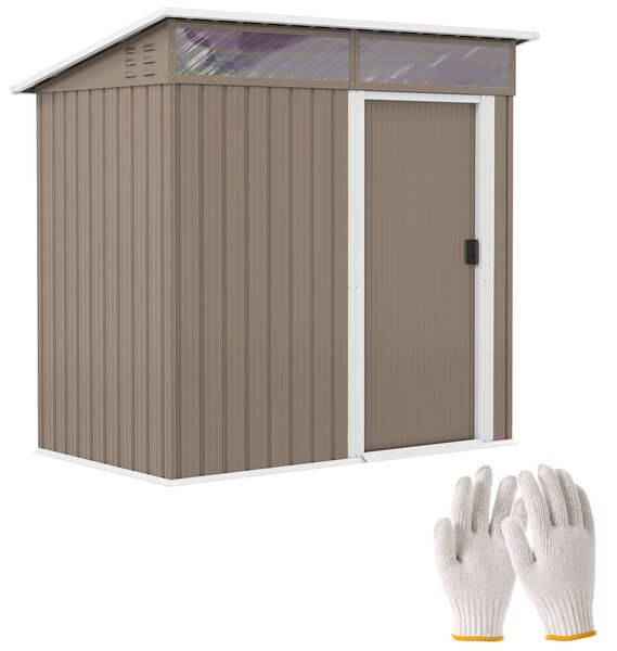 Zahradní domek Outsunny 1,9 m² 195x122x182 cm s posuvnými dveřmi, okny, zpevněnou základnou (podlaha NENÍ součástí) pro terasu a patio, hnědý | Aosom