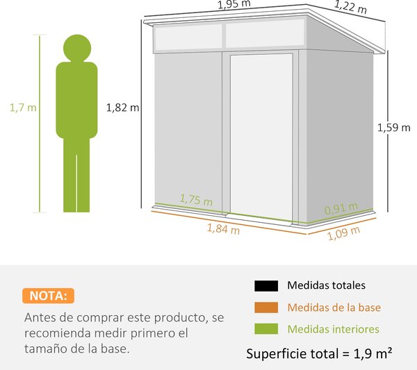 Zahradní domek Outsunny 1,9 m² 195x122x182 cm s posuvnými dveřmi, okny, zpevněnou základnou (podlaha NENÍ součástí) pro terasu a patio, hnědý | Aosom