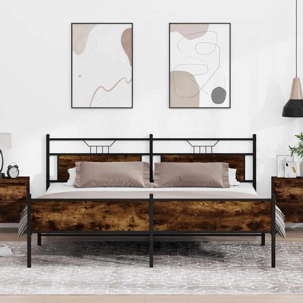 Kovový rám postele bez matrace kouřový dub 193 x 203 cm 3325116