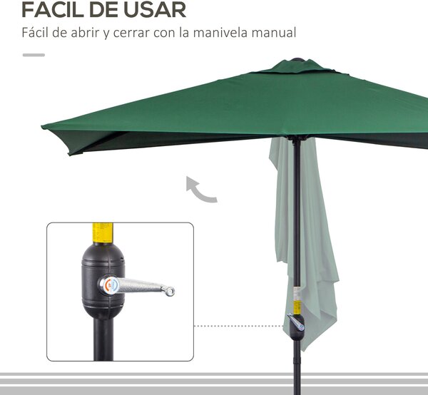 Outsunny Obdélníkový Umbrella 230x130x245 cm Závěsný Parasol Poloviční Slunečník s Kličkou UV 30+ Ochrana Vodotěsný Slunečník pro Balkon Terasu Zahrad