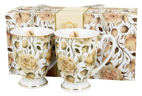 Porcelánový hrnek na noze Royal English Roses White 320 ml sada 2ks