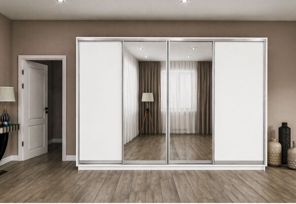 Skříň s posuvnými dveřmi 3000x2200x600 2LTD 2 zrcadla nymphaea alba, profil stříbrný