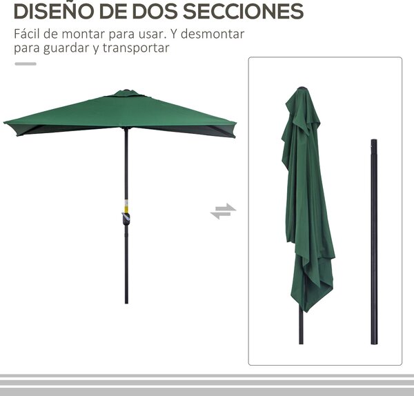 Outsunny Obdélníkový Umbrella 230x130x245 cm Závěsný Parasol Poloviční Slunečník s Kličkou UV 30+ Ochrana Vodotěsný Slunečník pro Balkon Terasu Zahrad