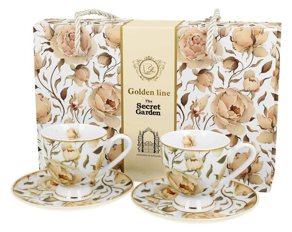 Porcelánový šálek na noze s podšálkem English Roses White 90 ml sada 2ks