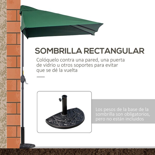 Outsunny Obdélníkový Umbrella 230x130x245 cm Závěsný Parasol Poloviční Slunečník s Kličkou UV 30+ Ochrana Vodotěsný Slunečník pro Balkon Terasu Zahrad