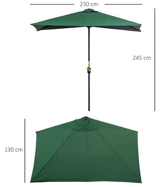 Outsunny Obdélníkový Umbrella 230x130x245 cm Závěsný Parasol Poloviční Slunečník s Kličkou UV 30+ Ochrana Vodotěsný Slunečník pro Balkon Terasu Zahrad