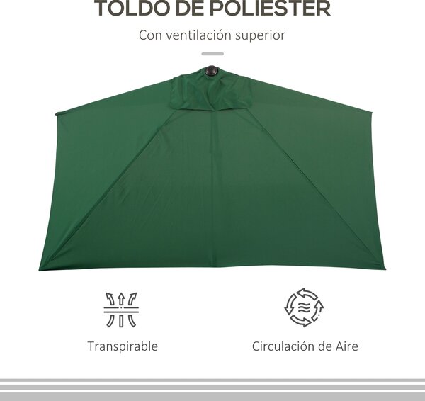 Outsunny Obdélníkový Umbrella 230x130x245 cm Závěsný Parasol Poloviční Slunečník s Kličkou UV 30+ Ochrana Vodotěsný Slunečník pro Balkon Terasu Zahrad