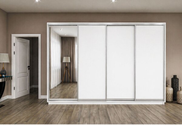 Skříň s posuvnými dveřmi 3000x2200x600 3LTD 1 zrcadlo nymphaea alba, profil stříbrný