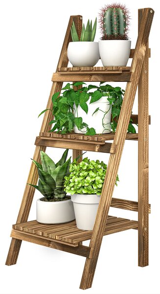 Outsunny Trojhákový Dřevěný Stojan na Rostliny Skládací Police na Rostliny pro Vnitřní a Venkovní Terasu Zahradu Balkon 40x37x93 cm Přírodní | Aosom