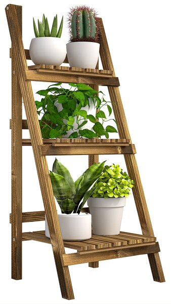 Outsunny Trojhákový Dřevěný Stojan na Rostliny Skládací Police na Rostliny pro Vnitřní a Venkovní Terasu Zahradu Balkon 40x37x93 cm Přírodní | Aosom