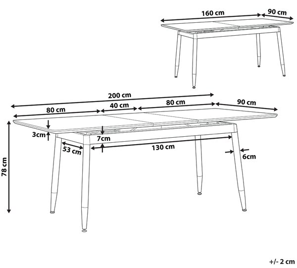 Rozkládací jídelní stůl CALIFORNIA Tmavě hnědá 160/200 cm 90 cm