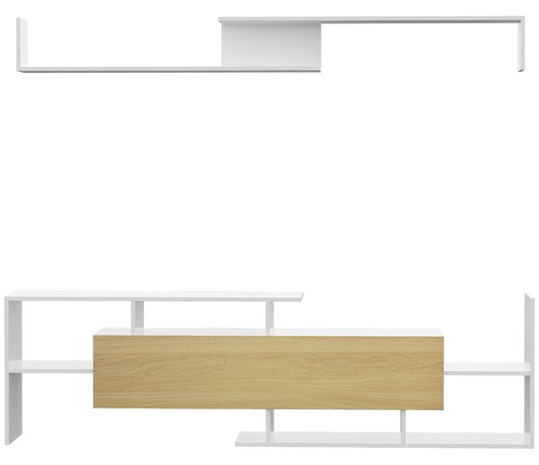 HOMCOM Sada nábytku do obývacího pokoje - TV stolek pro TV do 65" zavěšený na stěně nebo do 40" stojící na zemi, TV stůl 153,6x25x42 cm a nástěnná pol
