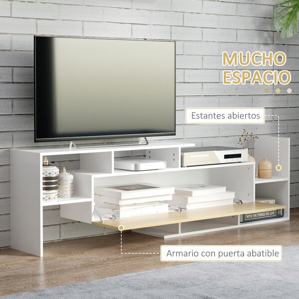 HOMCOM Sada nábytku do obývacího pokoje - TV stolek pro TV do 65" zavěšený na stěně nebo do 40" stojící na zemi, TV stůl 153,6x25x42 cm a nástěnná pol