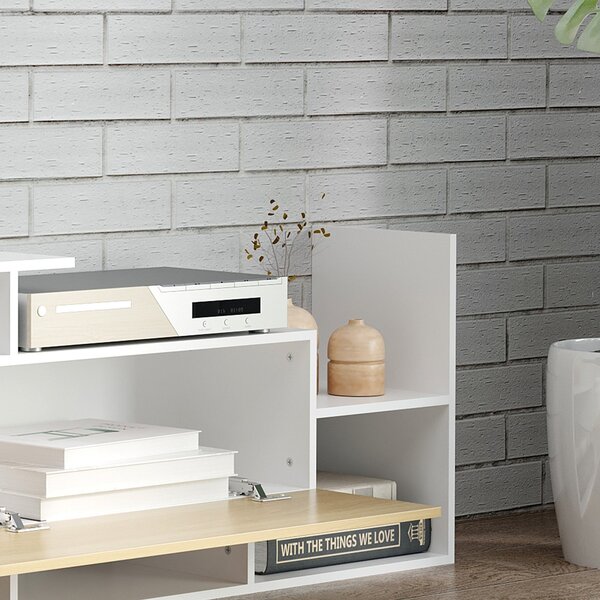 HOMCOM Sada nábytku do obývacího pokoje - TV stolek pro TV do 65" zavěšený na stěně nebo do 40" stojící na zemi, TV stůl 153,6x25x42 cm a nástěnná pol