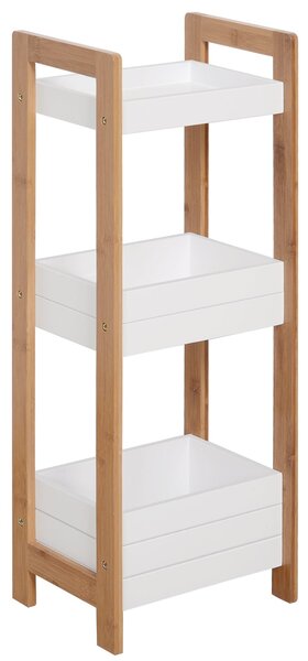 HOMCOM Koupelnová polička se 3 policemi, bambusový úložný organizér pro kuchyni, obývací pokoj, prádelnu 27,5x20,8x74 cm Bílá a přírodní | Aosom