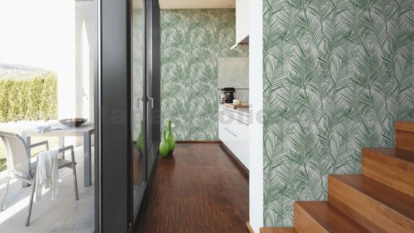 Vliesové tapety na zeď Attractive2 39038-1, rozměr 10,05 m x 0,53 m, palmové listy zelené, A.S. Création