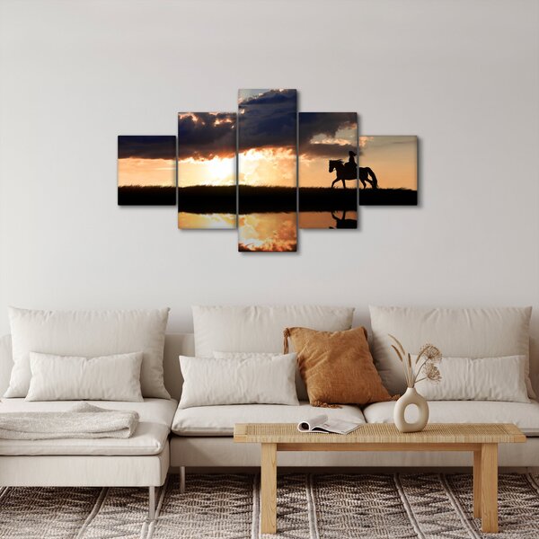 Obraz - Jezdec na koni při západu slunce (125x70 cm)