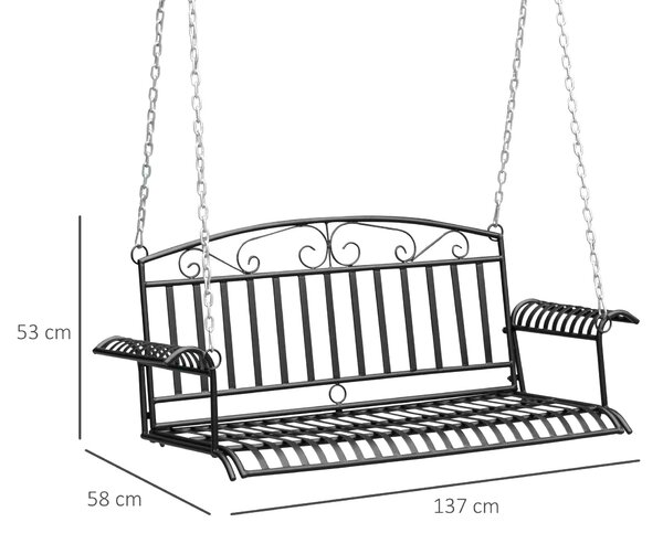Závěsná zahradní lavice pro 2 osoby Outsunny - 137D x 58Š x 52V cm, černá | Aosom