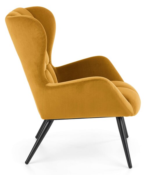 Designové křeslo Halmar TYRION hořčicová s područkami a kovovými nohami