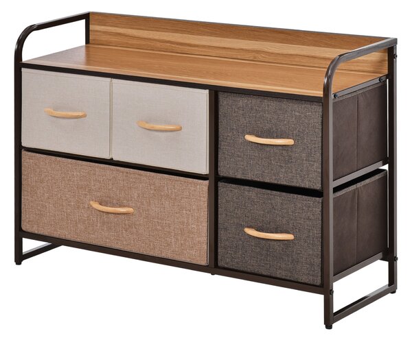 HOMCOM Textilní Komoda do Ložnice s 5 Skládacími Šuplíky, Dřevěným Vrchem a Kovovým Rámečkem do Obývacího Pokoje 87,5x29x58 cm Multicolor | Aosom