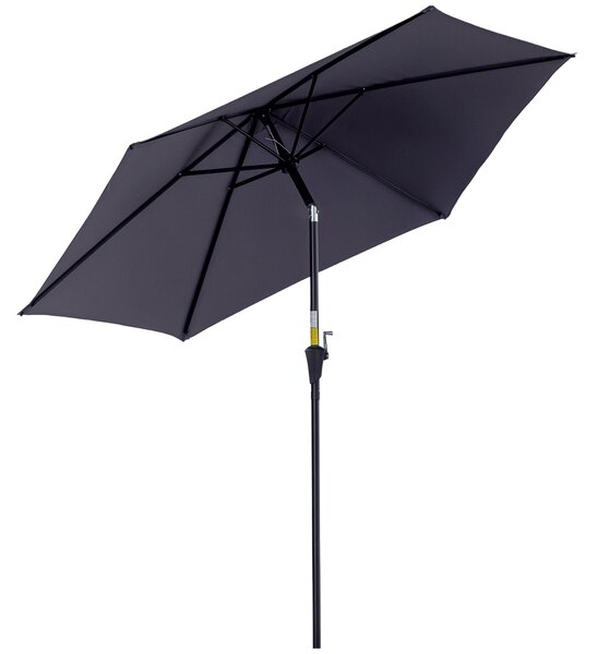 Zahradní slunečník Outsunny z hliníku Ø260x235 cm s naklápěcí konstrukcí, klikou a 6 kovovými tyčemi - Šedý | Aosom