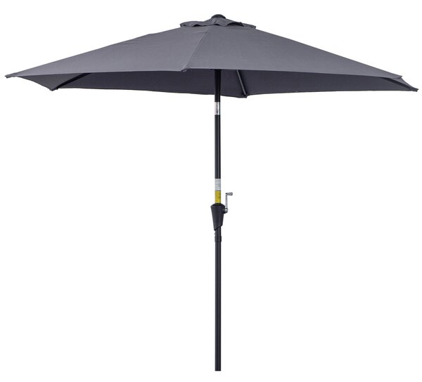 Zahradní slunečník Outsunny z hliníku Ø260x235 cm s naklápěcí konstrukcí, klikou a 6 kovovými tyčemi - Šedý | Aosom