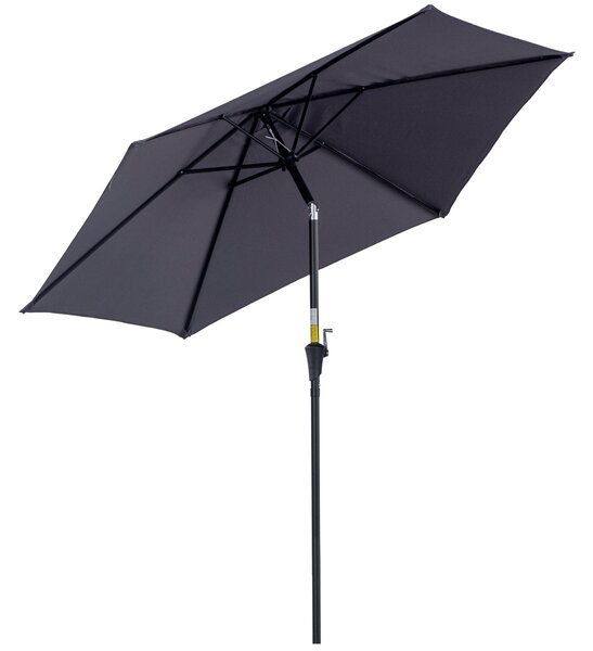 Zahradní slunečník Outsunny z hliníku Ø260x235 cm s naklápěcí konstrukcí, klikou a 6 kovovými tyčemi - Šedý | Aosom