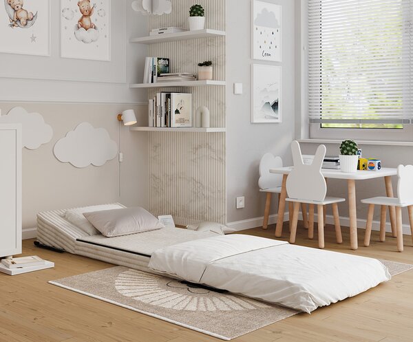 Rozkládací pohovka SUZI BÍLÁ SZTRUKS 70x200 výška 9 cm