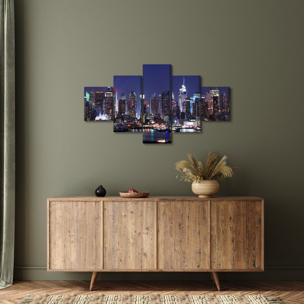 Obraz - Osvětlené New Yorské mrakodrapy (125x70 cm)
