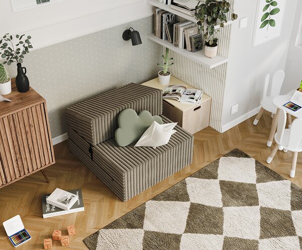 Rozkládací pohovka SUZI OLIVOVĚ ZELENÁ SZTRUKS 70x200 výška 14 cm
