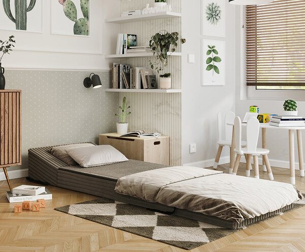 Rozkládací pohovka SUZI OLIVOVĚ ZELENÁ SZTRUKS 70x200 výška 14 cm