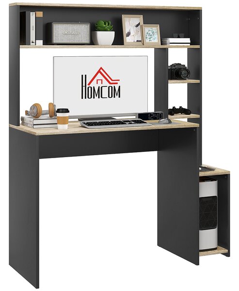 HOMCOM Stůl s policemi Moderní počítačový stůl s podstavcem na monitor CPU Kancelářské studium 114x45x138 cm Šedá a přírodní | Aosom